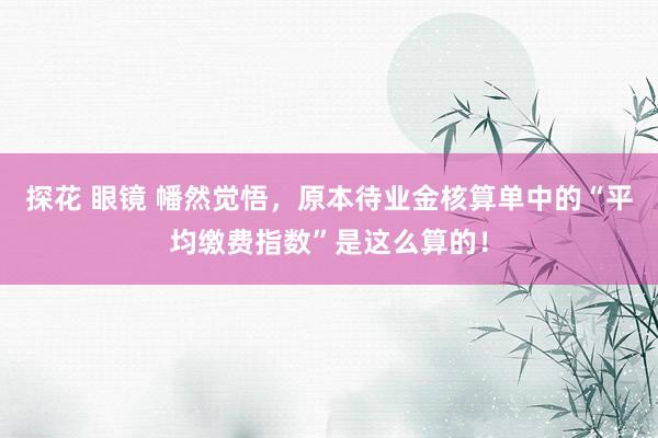 探花 眼镜 幡然觉悟，原本待业金核算单中的“平均缴费指数”是这么算的！